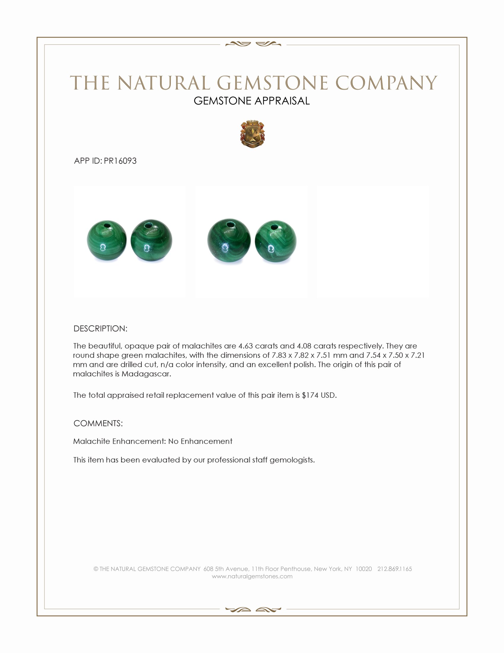 8.71 Ct.Tw. Malachite Pair from Madagascar