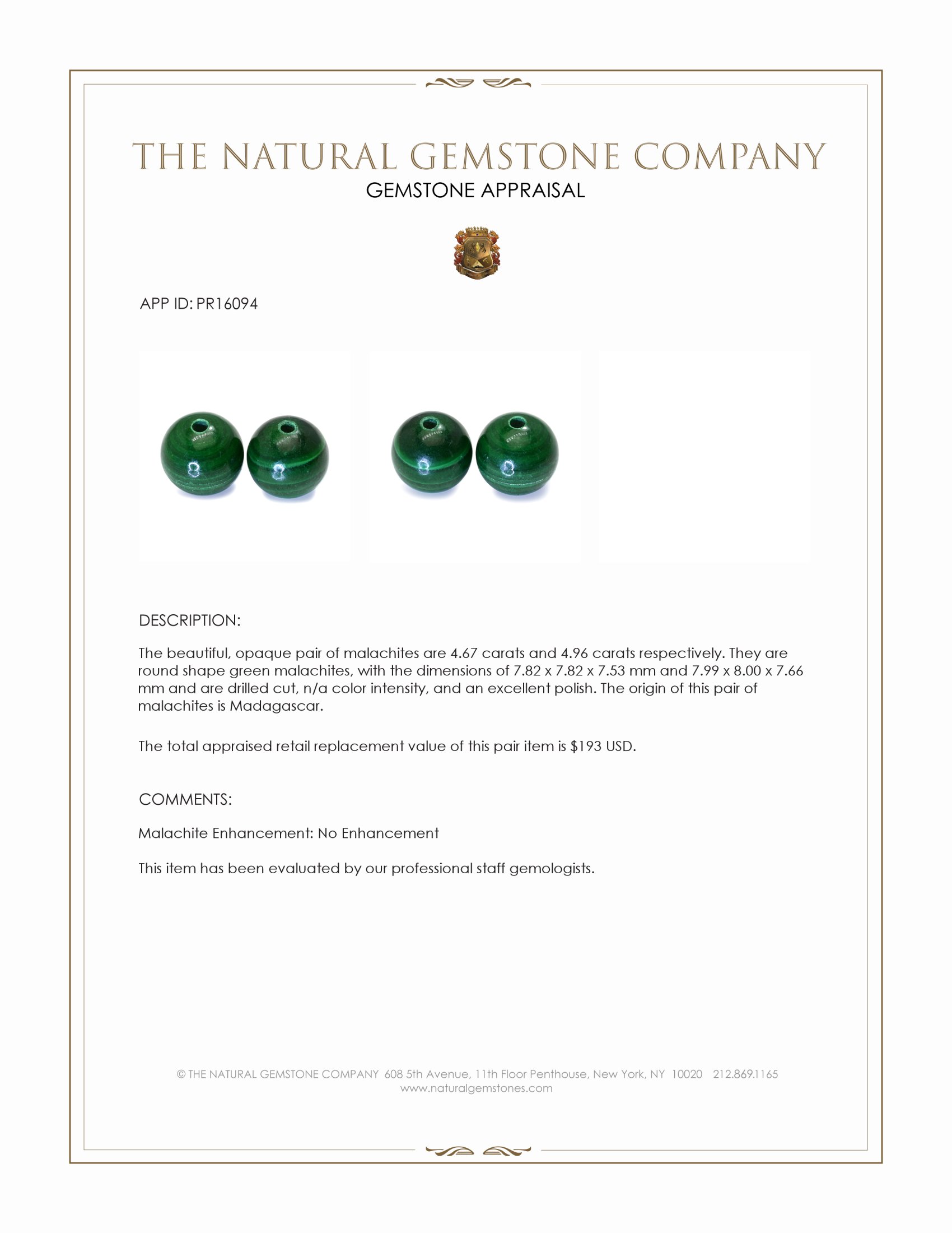 9.63 Ct.Tw. Malachite Pair from Madagascar