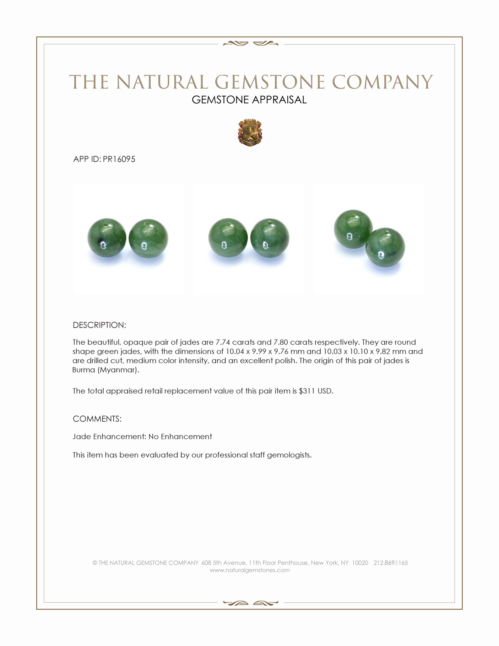 15.54 Ct.Tw. Green Jade Pair from Burma (Myanmar)