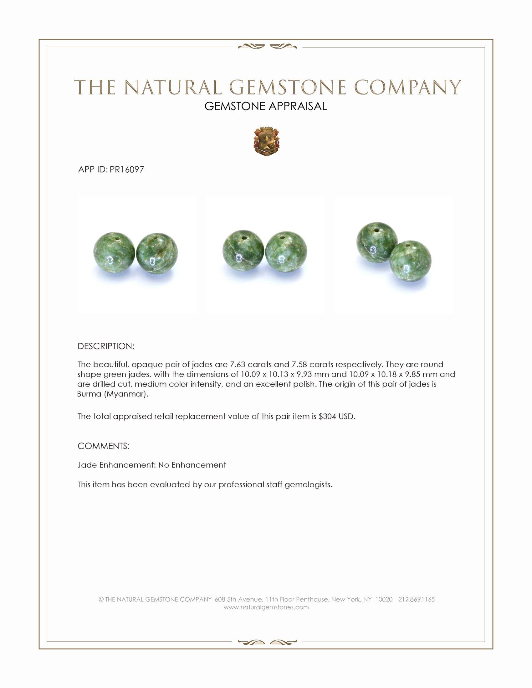 15.21 Ct.Tw. Green Jade Pair from Burma (Myanmar)