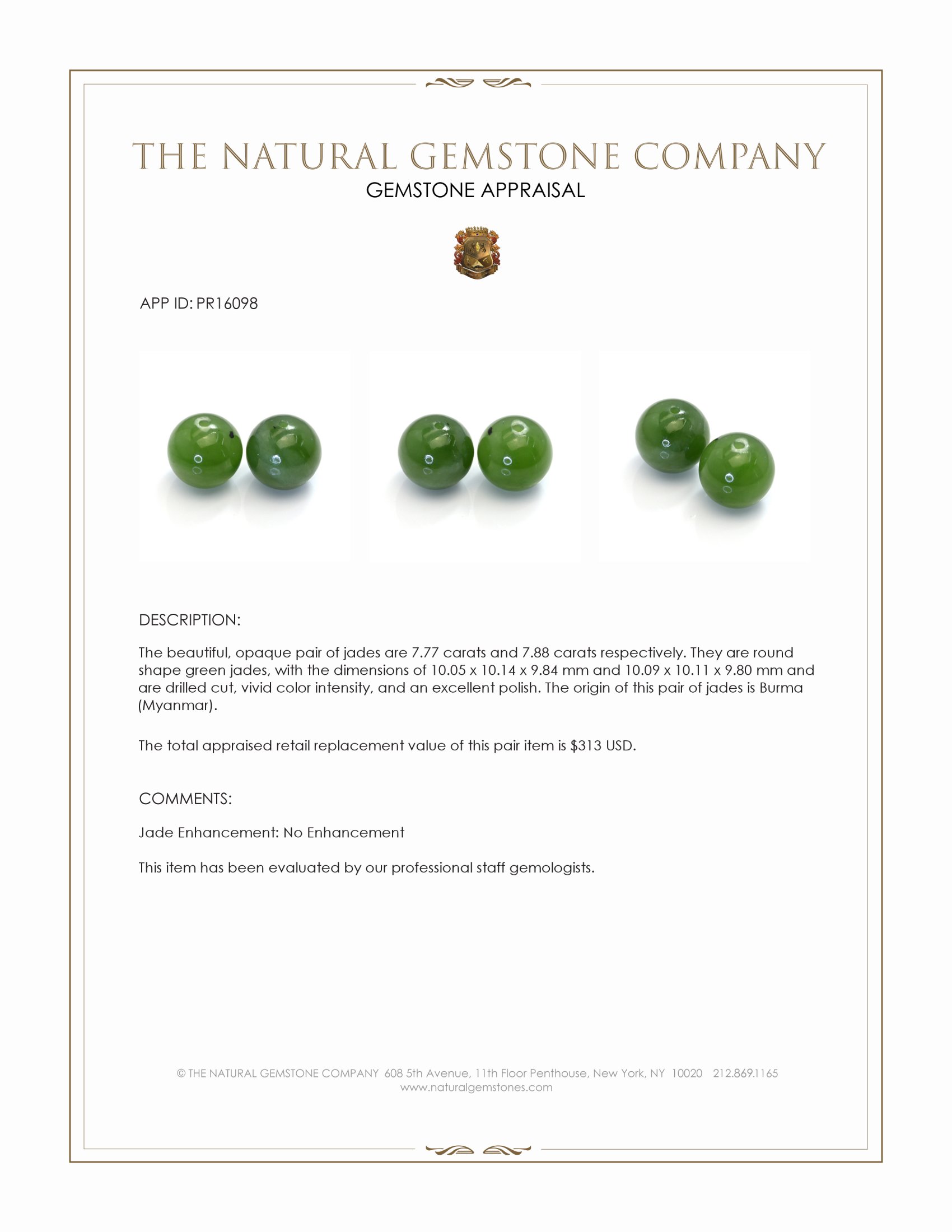15.65 Ct.Tw. Green Jade Pair from Burma (Myanmar)