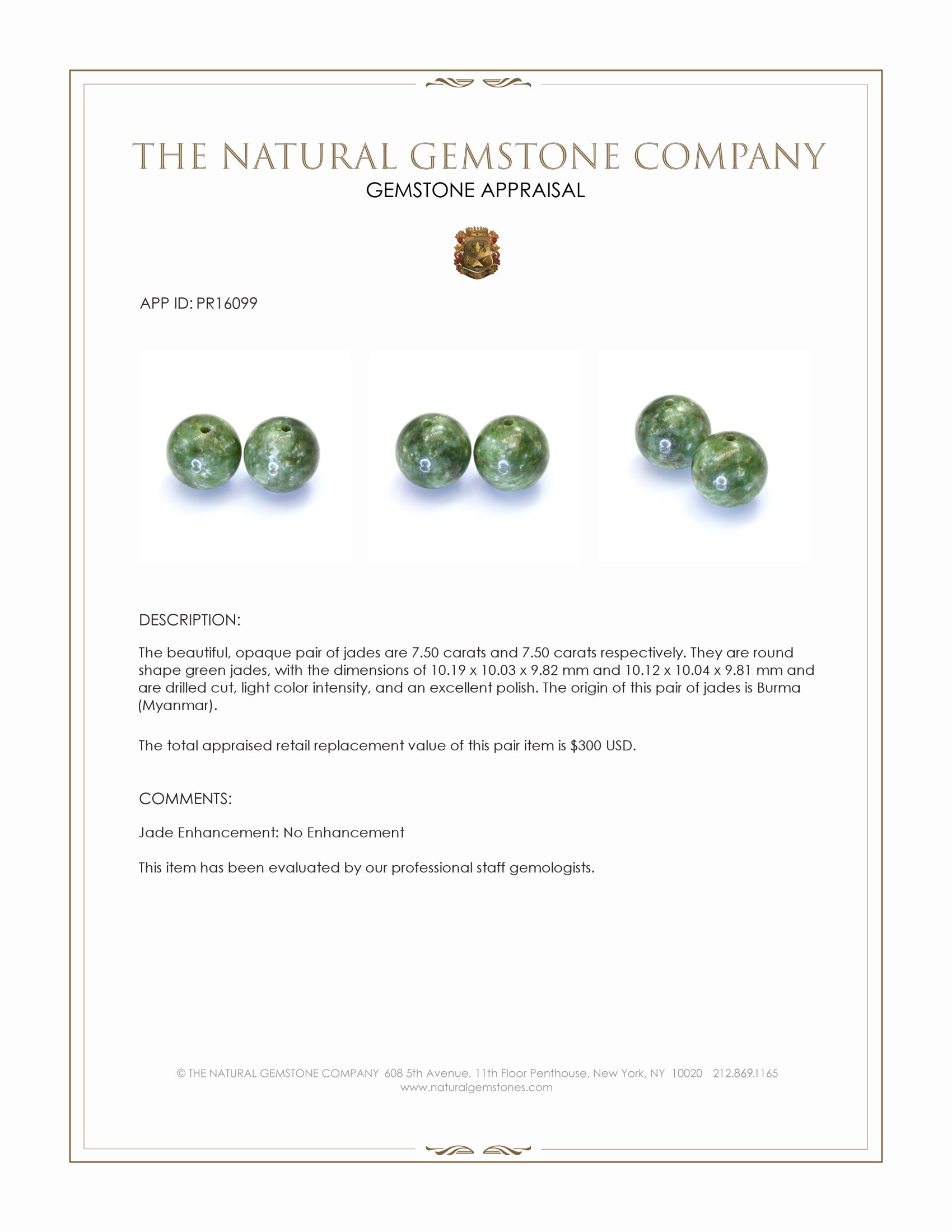 15.00 Ct.Tw. Green Jade Pair from Burma (Myanmar)