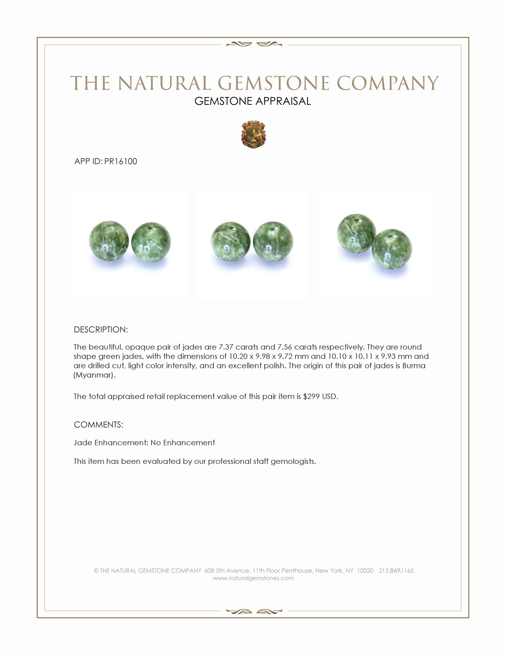 14.93 Ct.Tw. Green Jade Pair from Burma (Myanmar)