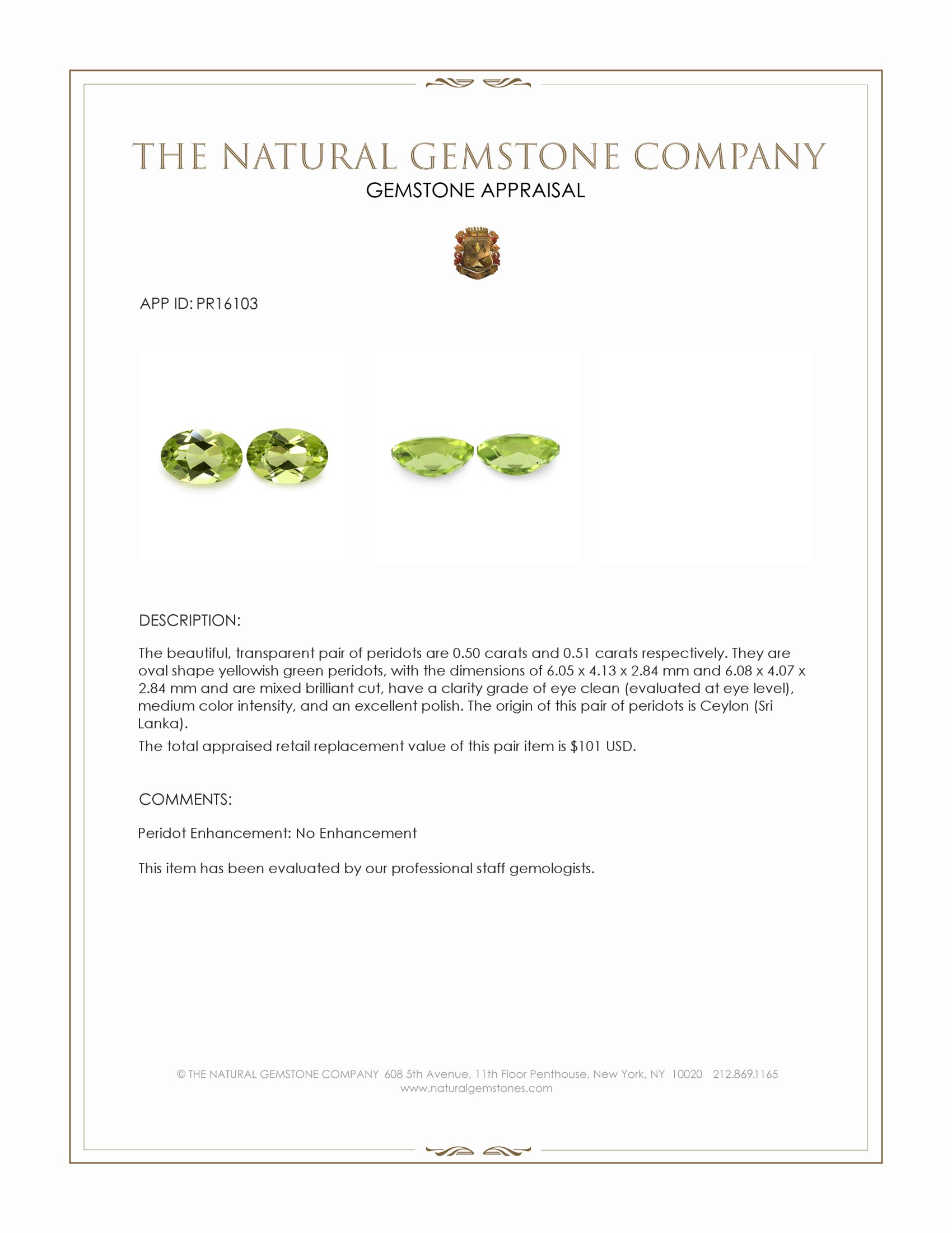 1.01 Ct.Tw. Yellowish Green Peridot Pair from Ceylon (Sri Lanka)