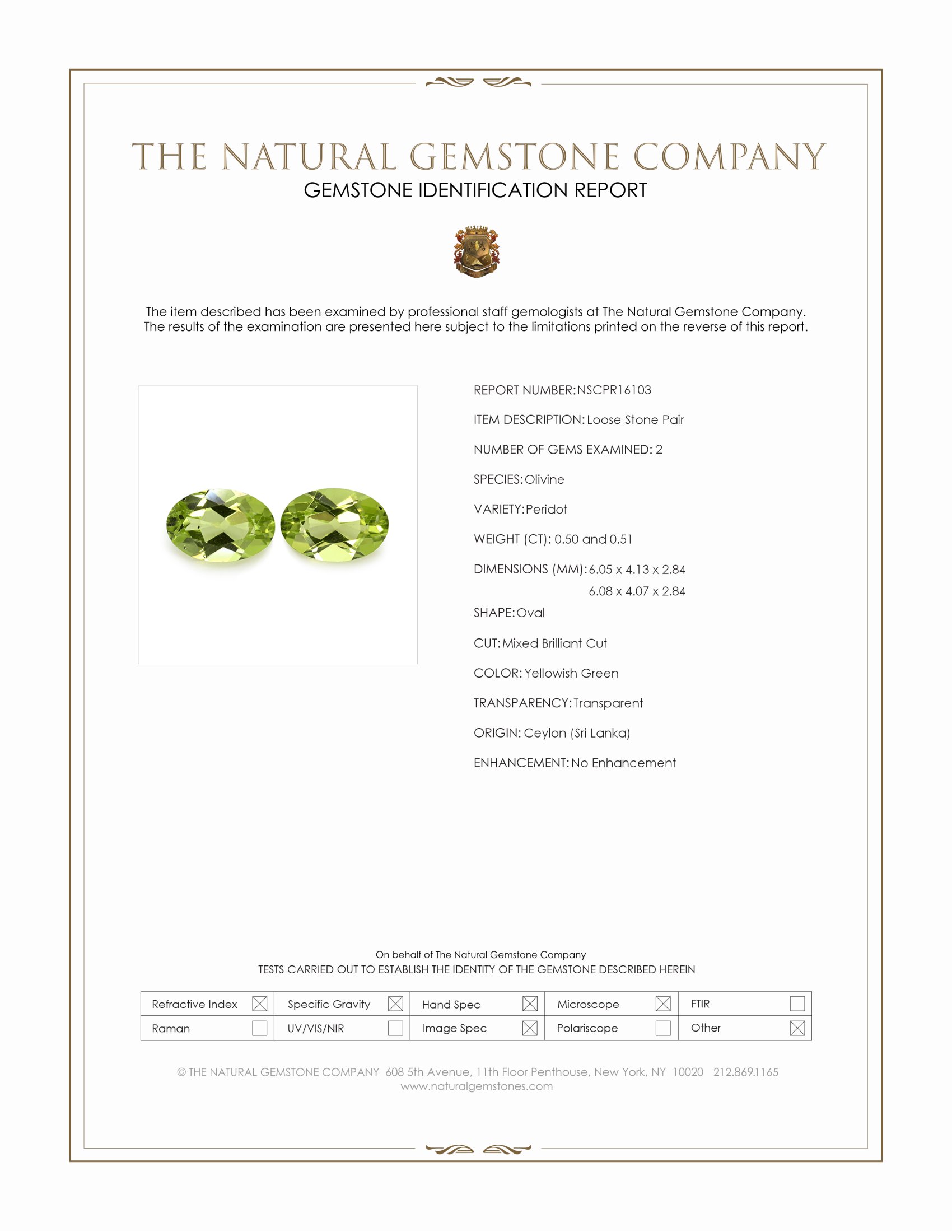1.01 Ct.Tw. Yellowish Green Peridot Pair from Ceylon (Sri Lanka)