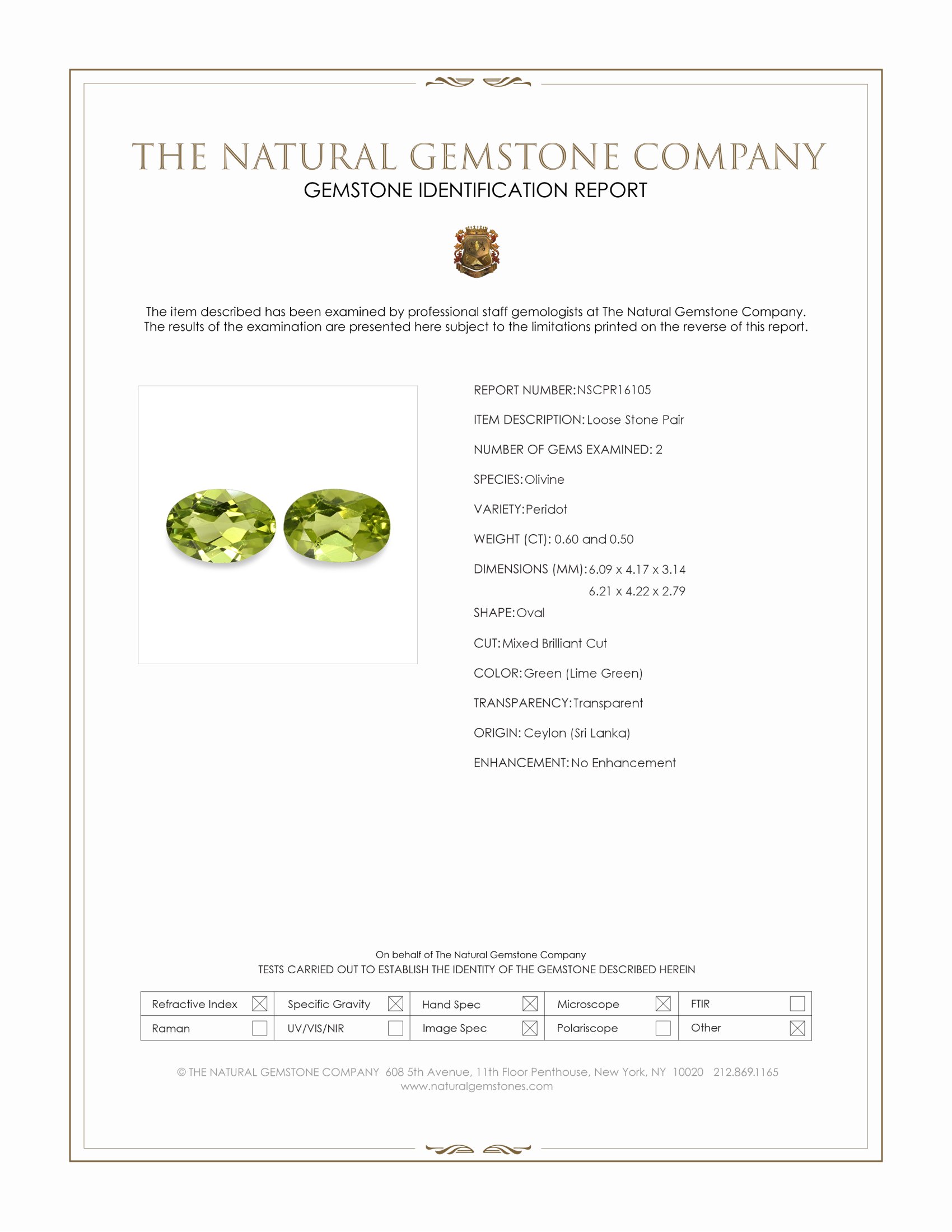 1.10 Ct.Tw. Green (Lime Green) Peridot Pair from Ceylon (Sri Lanka)