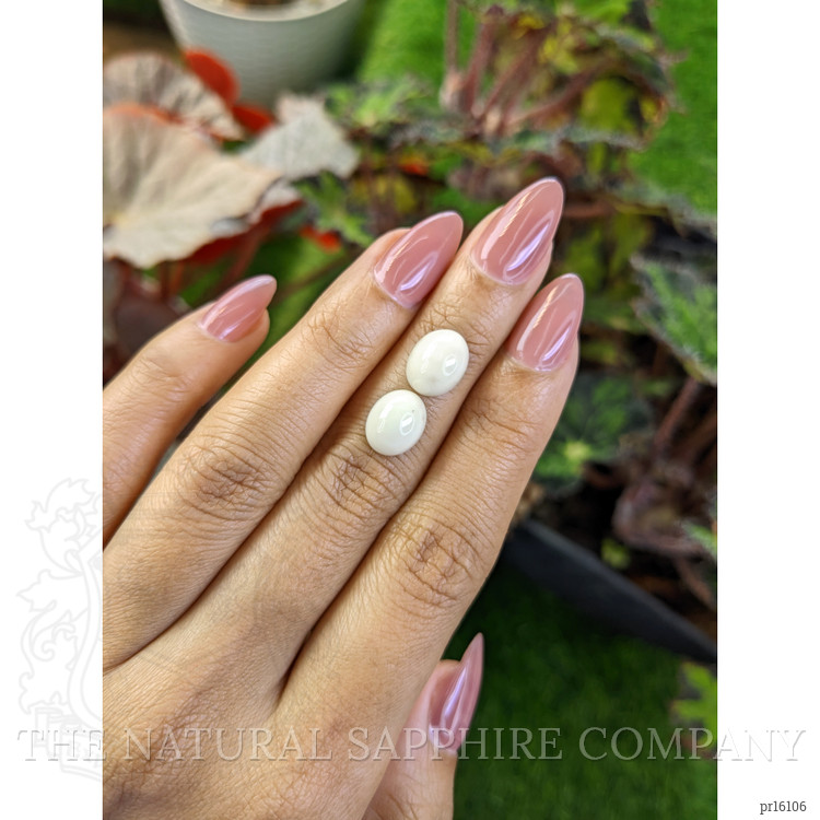 6.81 Ct.Tw. Salmon and White Cabochon Coral Pair from Italy
