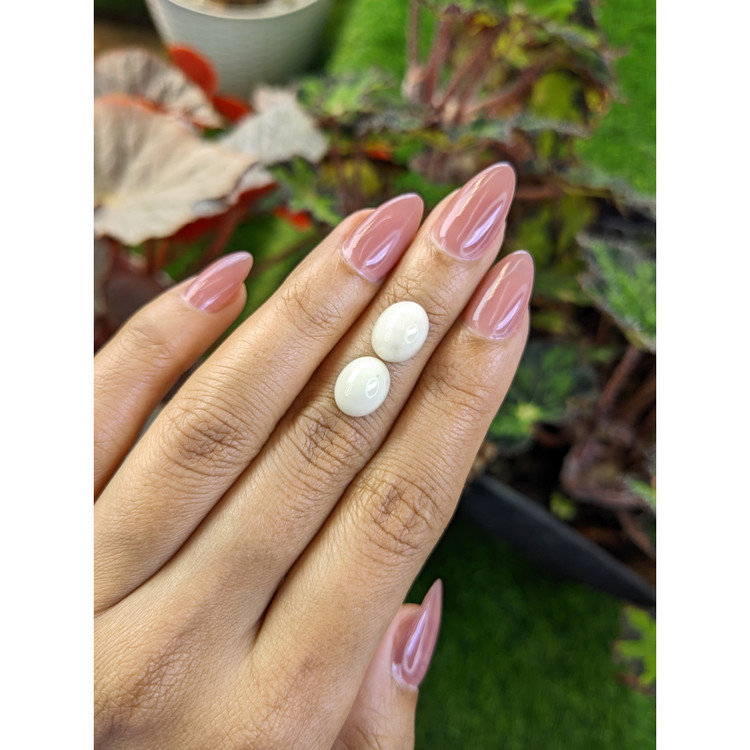 6.81 Ct.Tw. Salmon and White Cabochon Coral Pair from Italy