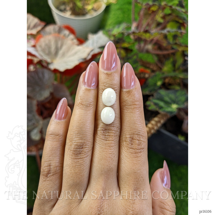 6.81 Ct.Tw. Salmon and White Cabochon Coral Pair from Italy