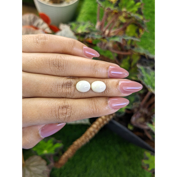 6.81 Ct.Tw. Salmon and White Cabochon Coral Pair from Italy