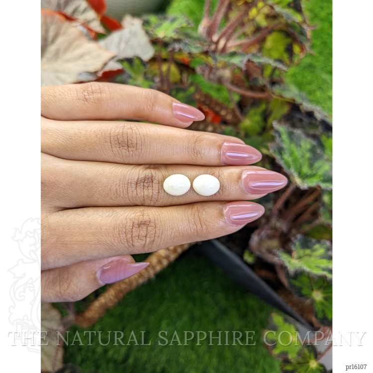 6.84 Ct.Tw. Salmon and White Cabochon Coral Pair from Italy