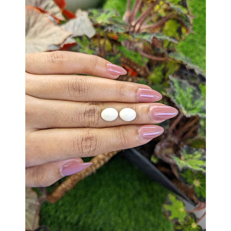 6.84 Ct.Tw. Salmon and White Cabochon Coral Pair from Italy