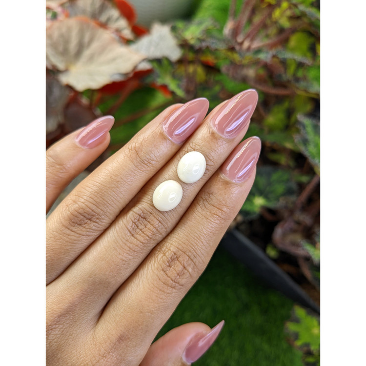 6.55 Ct.Tw. Salmon and White Cabochon Coral Pair from Italy
