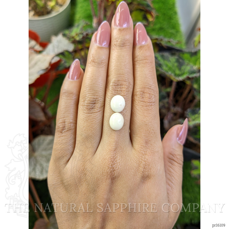 5.68 Ct.Tw. Salmon and White Cabochon Coral Pair from Italy