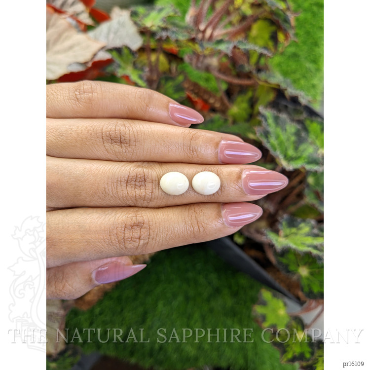 5.68 Ct.Tw. Salmon and White Cabochon Coral Pair from Italy