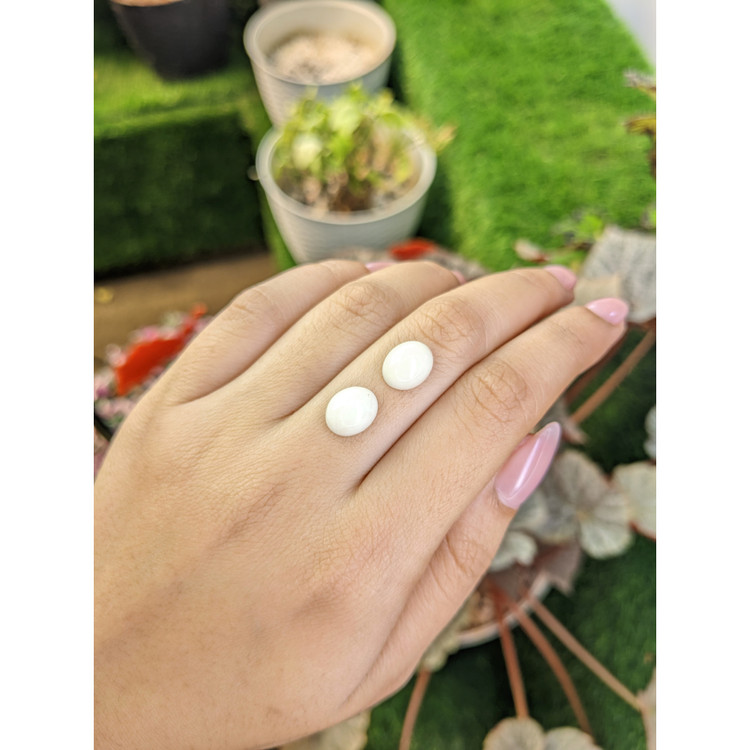 6.40 Ct.Tw. Salmon and White Cabochon Coral Pair from Italy