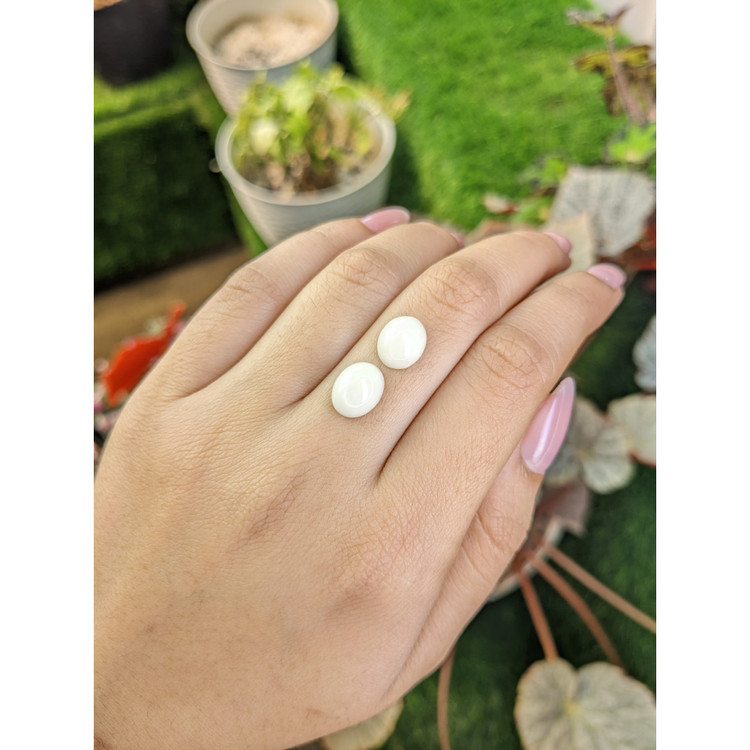 6.05 Ct.Tw. Salmon and White Cabochon Coral Pair from Italy