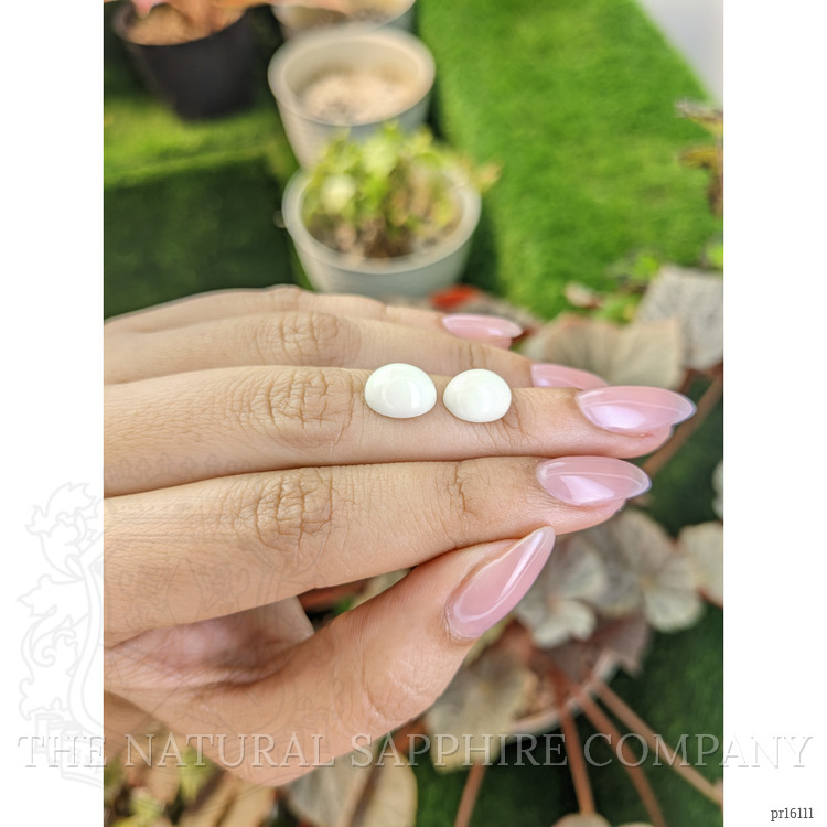 6.05 Ct.Tw. Salmon and White Cabochon Coral Pair from Italy
