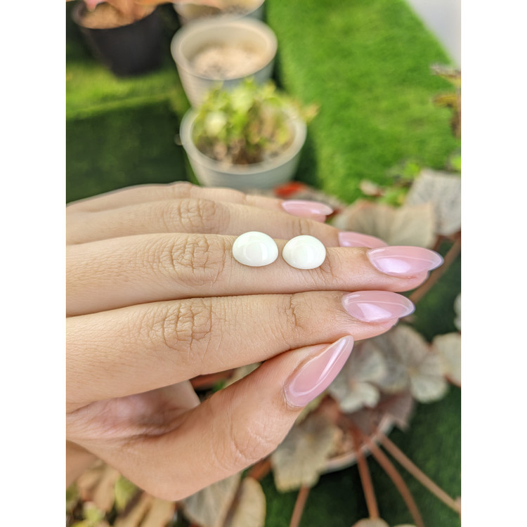 6.05 Ct.Tw. Salmon and White Cabochon Coral Pair from Italy