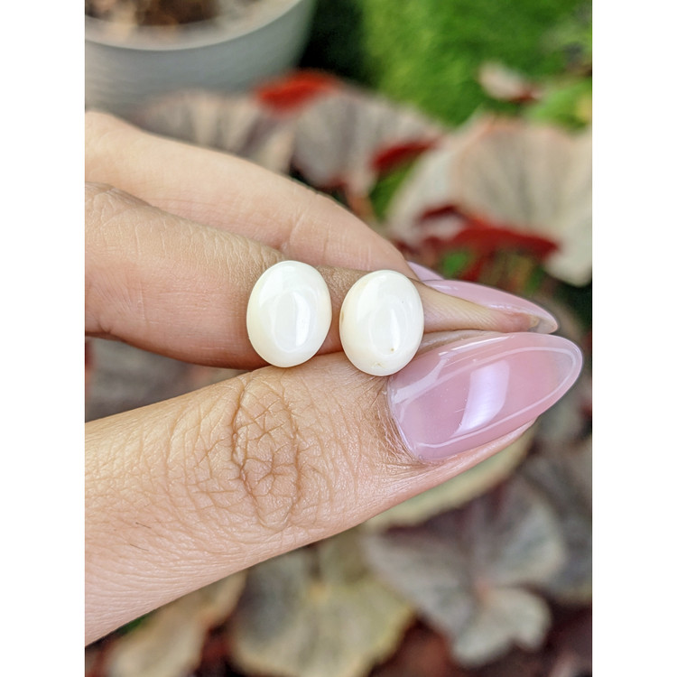 6.30 Ct.Tw. Salmon and White Cabochon Coral Pair from Italy