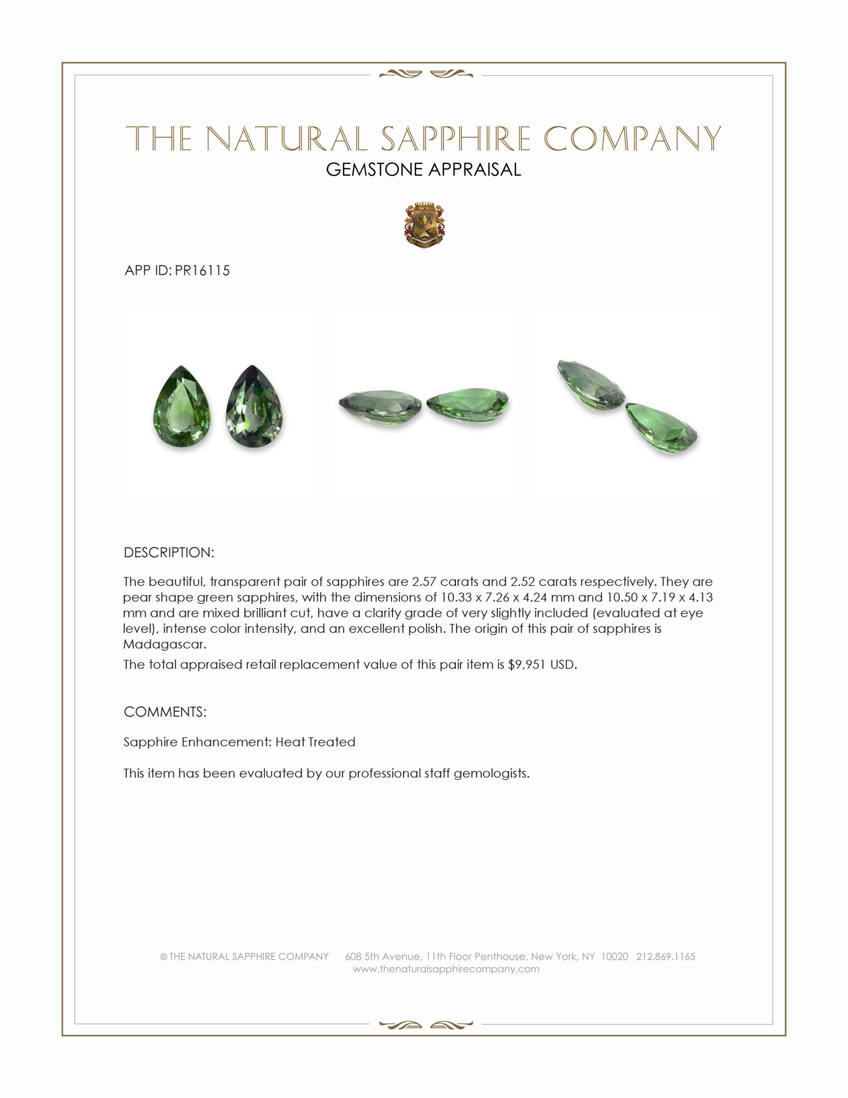 5.09 Ct.Tw. Green Sapphire Pair from Madagascar