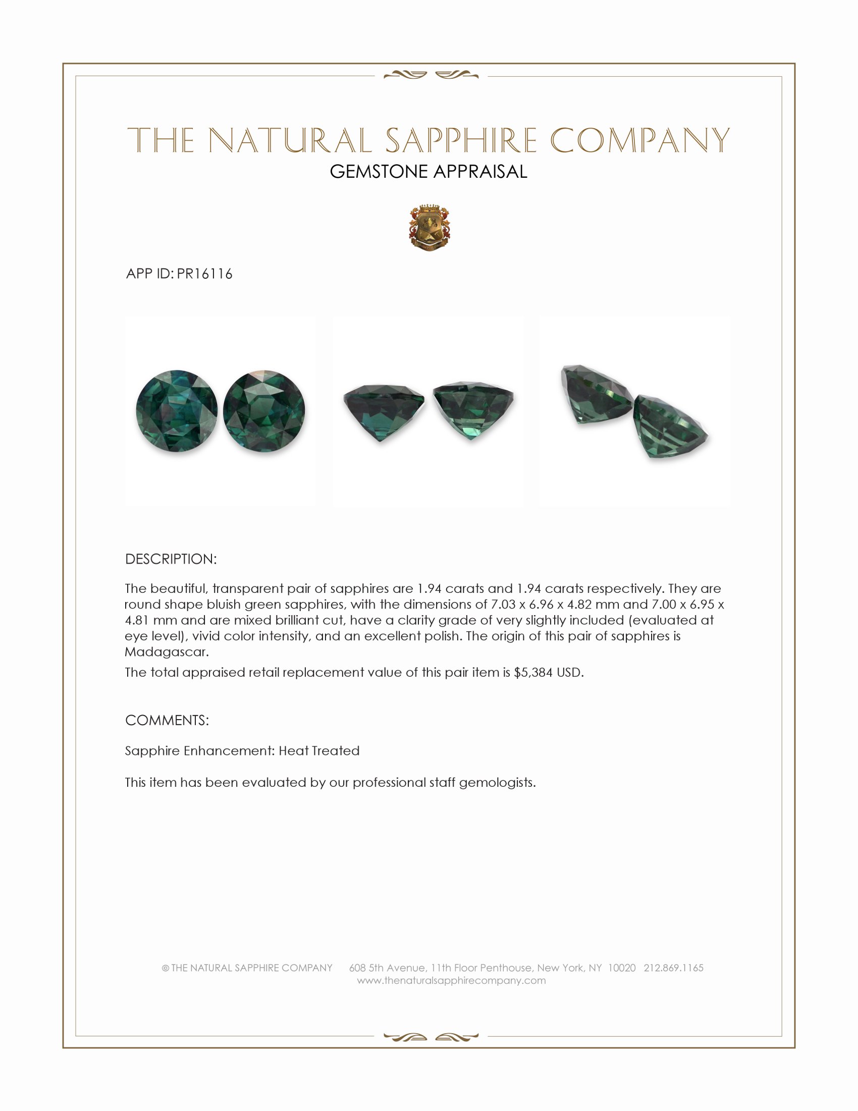 3.88 Ct.Tw. Bluish Green Sapphire Pair from Madagascar
