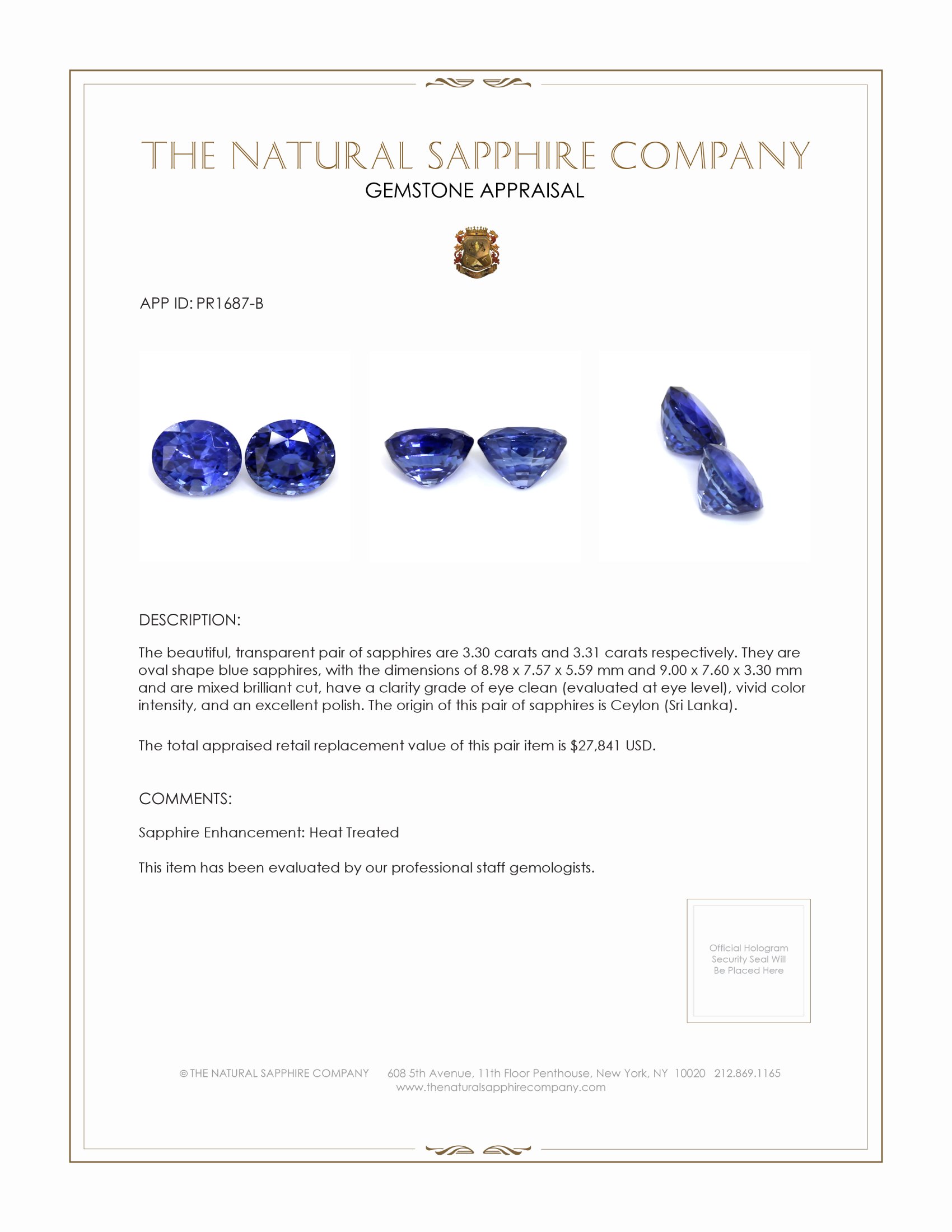 6.61 Ct.Tw. Blue Sapphire Pair from Ceylon (Sri Lanka)