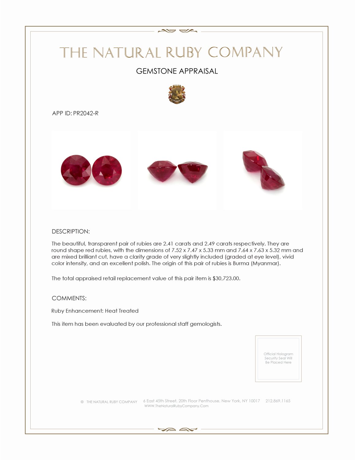 4.90 Ct.Tw. Ruby Pair from Burma (Myanmar)