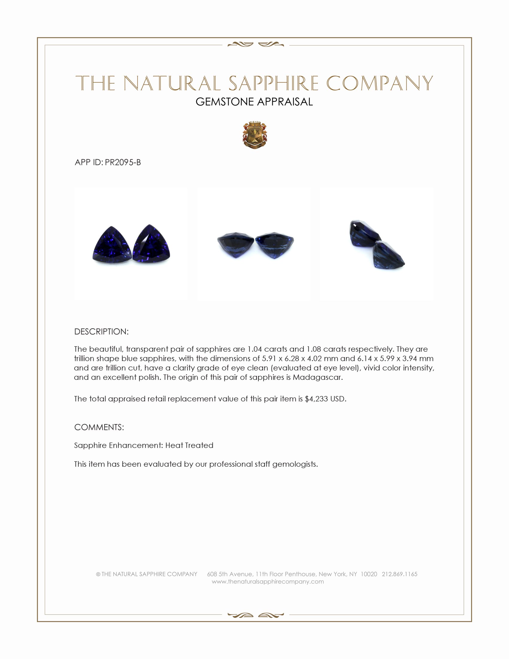 2.12 Ct.Tw. Blue Sapphire Pair from Madagascar