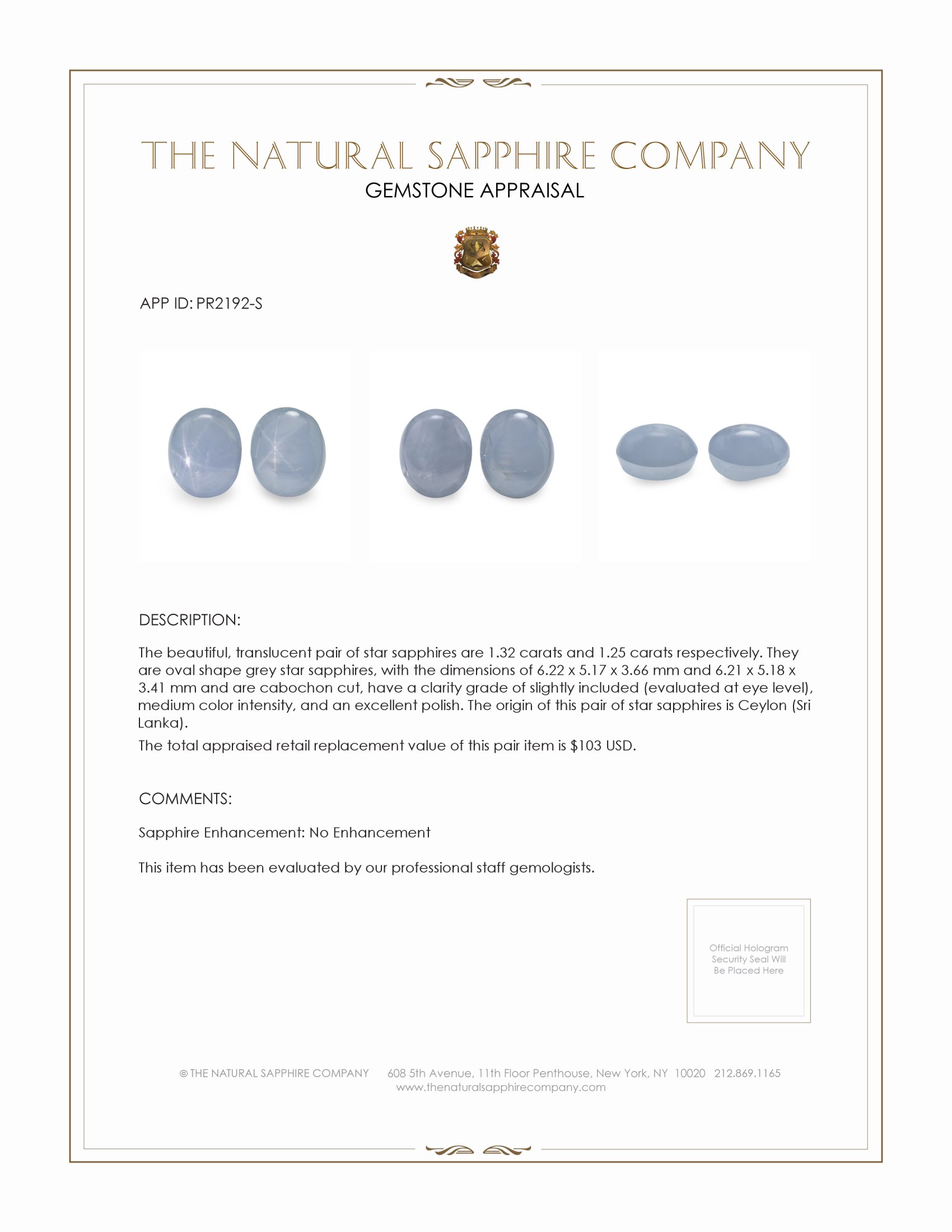 2.57 Ct.Tw. Grey Star Sapphire Pair from Ceylon (Sri Lanka)