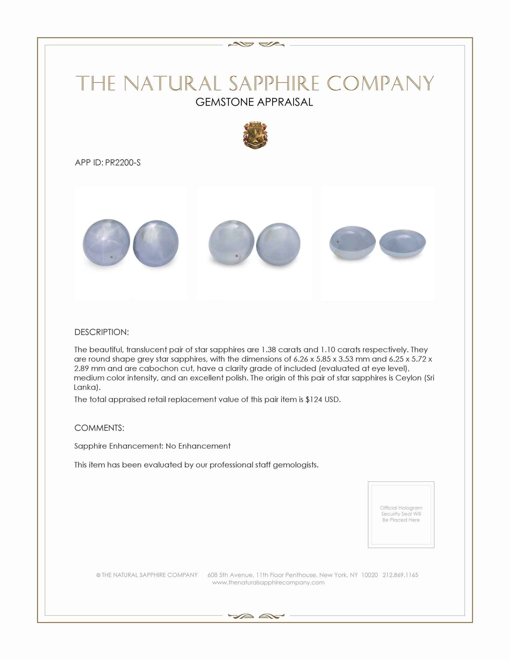 2.48 Ct.Tw. Grey Star Sapphire Pair from Ceylon (Sri Lanka)