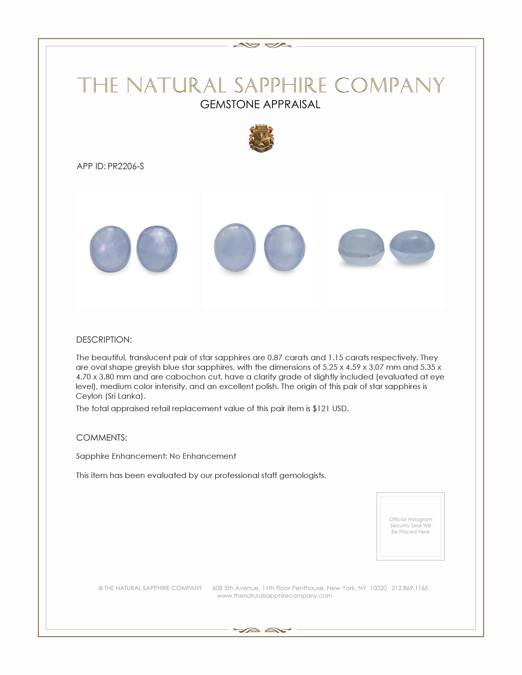 2.02 Ct.Tw. Greyish Blue Star Sapphire Pair from Ceylon (Sri Lanka)