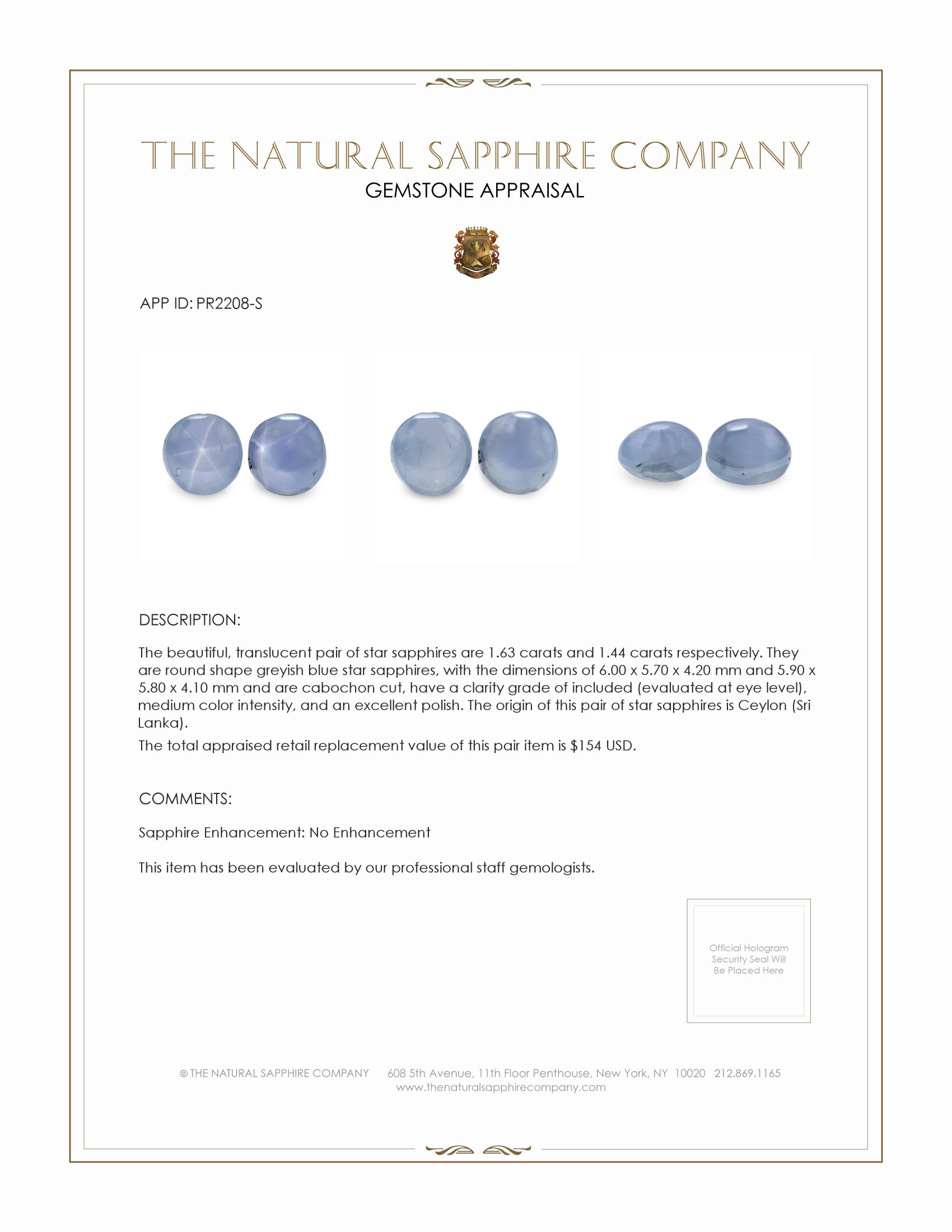 3.07 Ct.Tw. Greyish Blue Star Sapphire Pair from Ceylon (Sri Lanka)