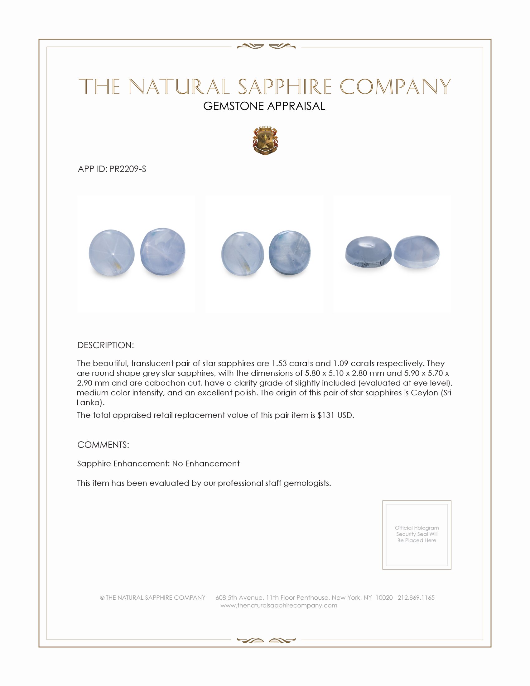 2.62 Ct.Tw. Grey Star Sapphire Pair from Ceylon (Sri Lanka)