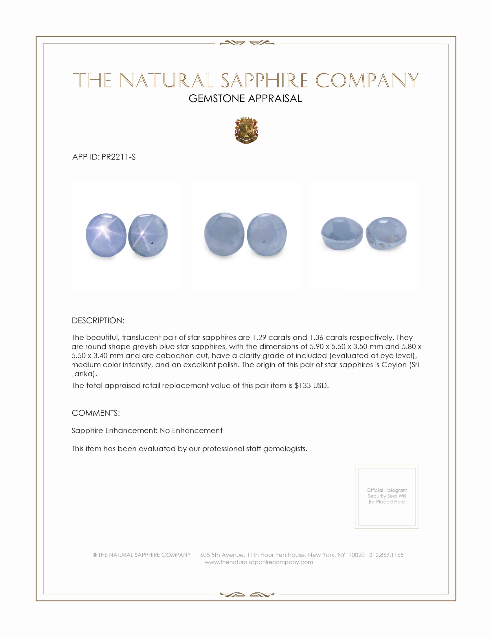 2.65 Ct.Tw. Greyish Blue Star Sapphire Pair from Ceylon (Sri Lanka)