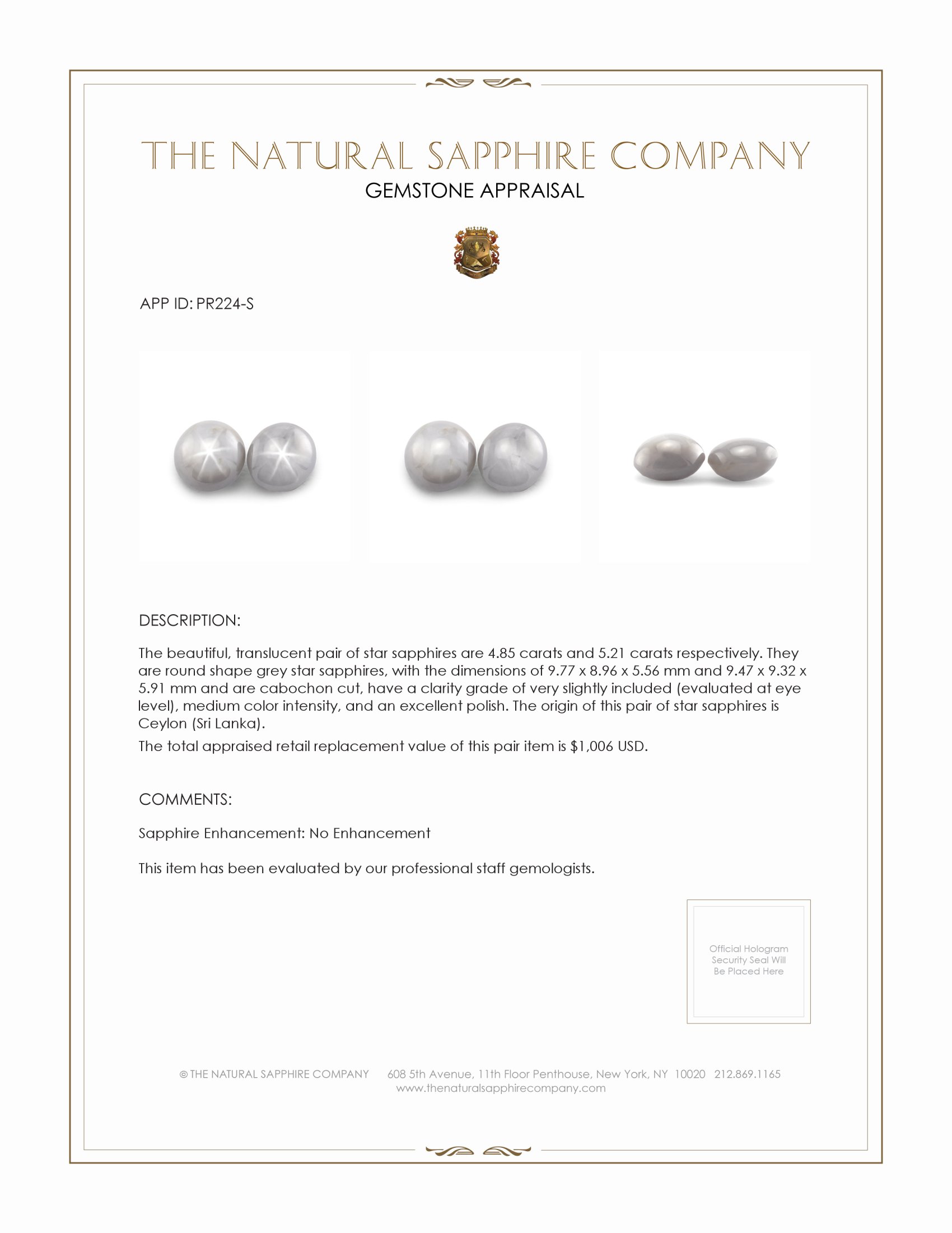 10.06 Ct.Tw. Grey Star Sapphire Pair from Ceylon (Sri Lanka)