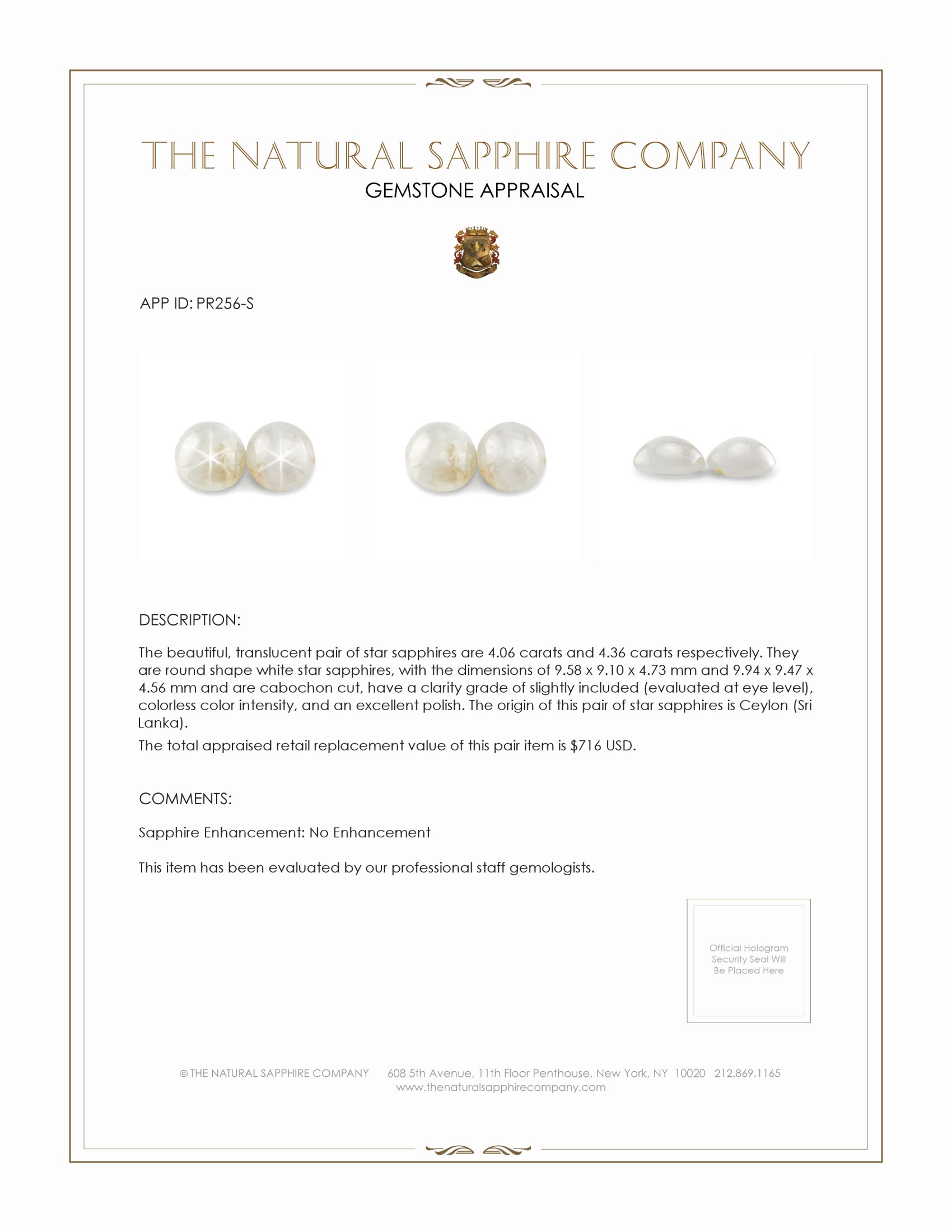 8.42 Ct.Tw. White Star Sapphire Pair from Ceylon (Sri Lanka)