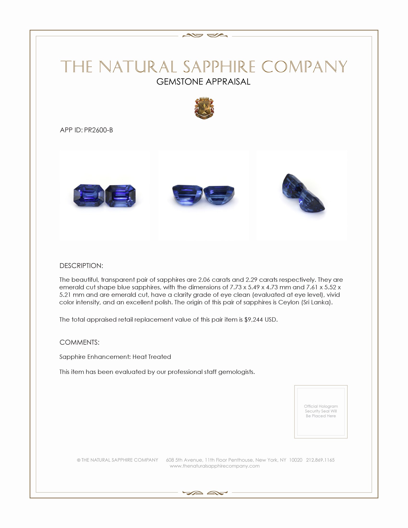 4.35 Ct.Tw. Blue Sapphire Pair from Ceylon (Sri Lanka)
