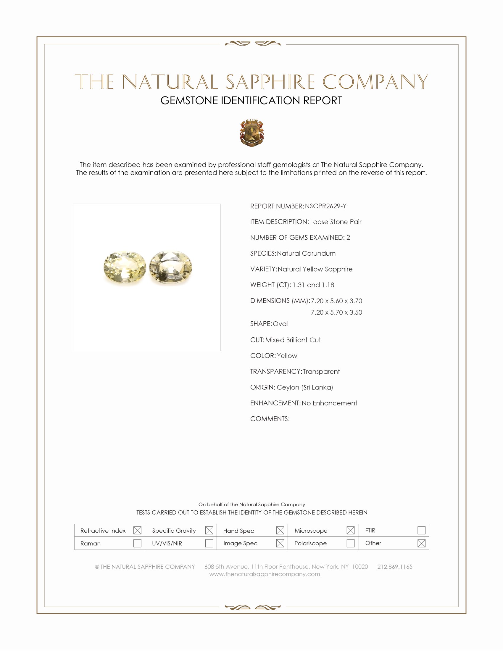 2.49 Ct.Tw. Yellow Sapphire Pair from Ceylon (Sri Lanka)
