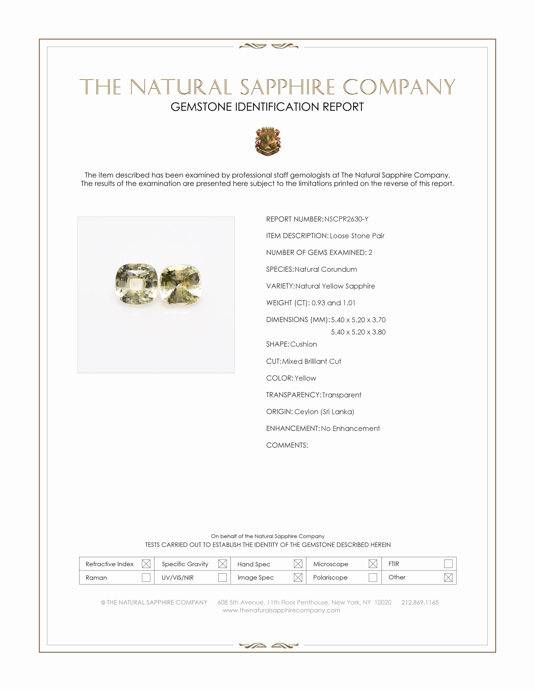 1.94 Ct.Tw. Yellow Sapphire Pair from Ceylon (Sri Lanka)