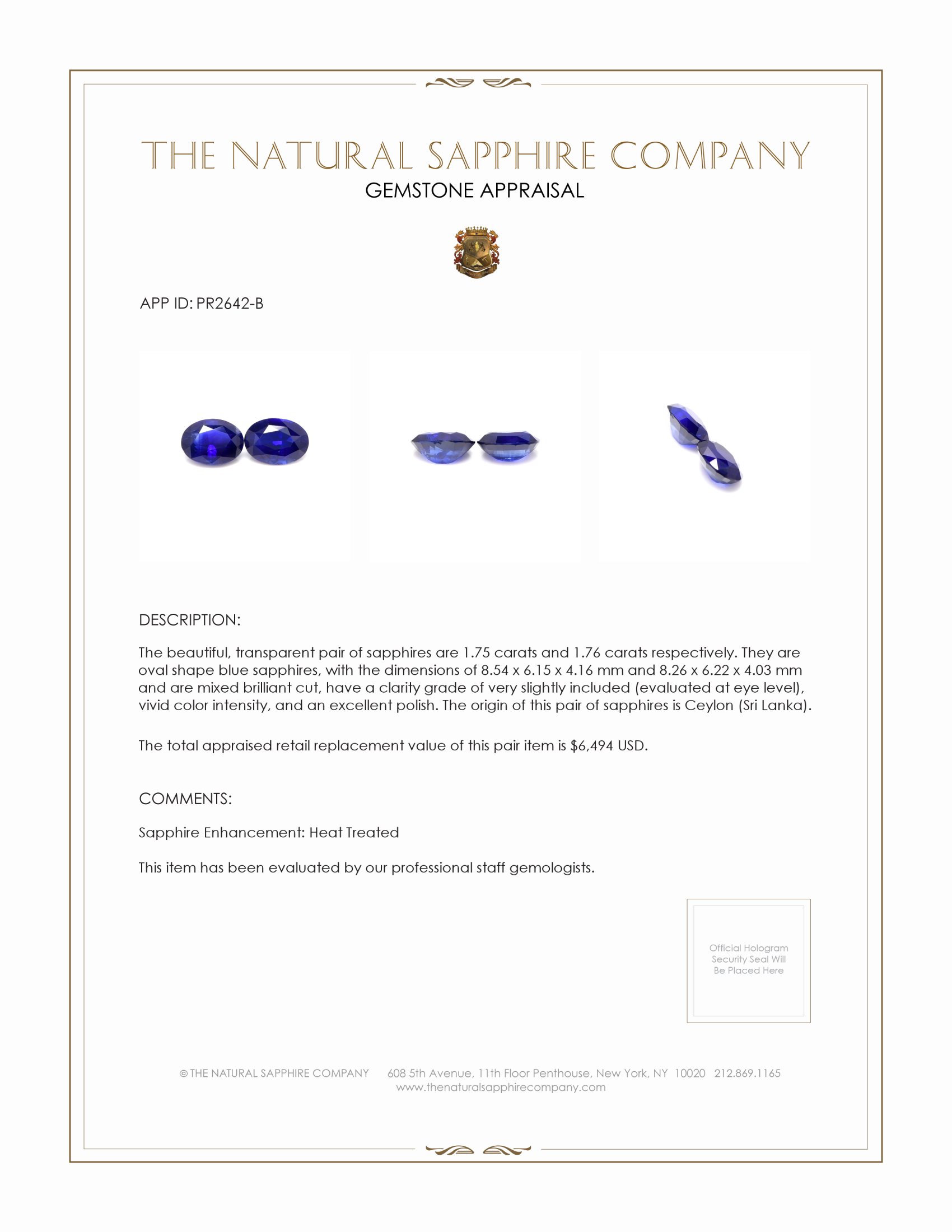 3.51 Ct.Tw. Blue Sapphire Pair from Ceylon (Sri Lanka)