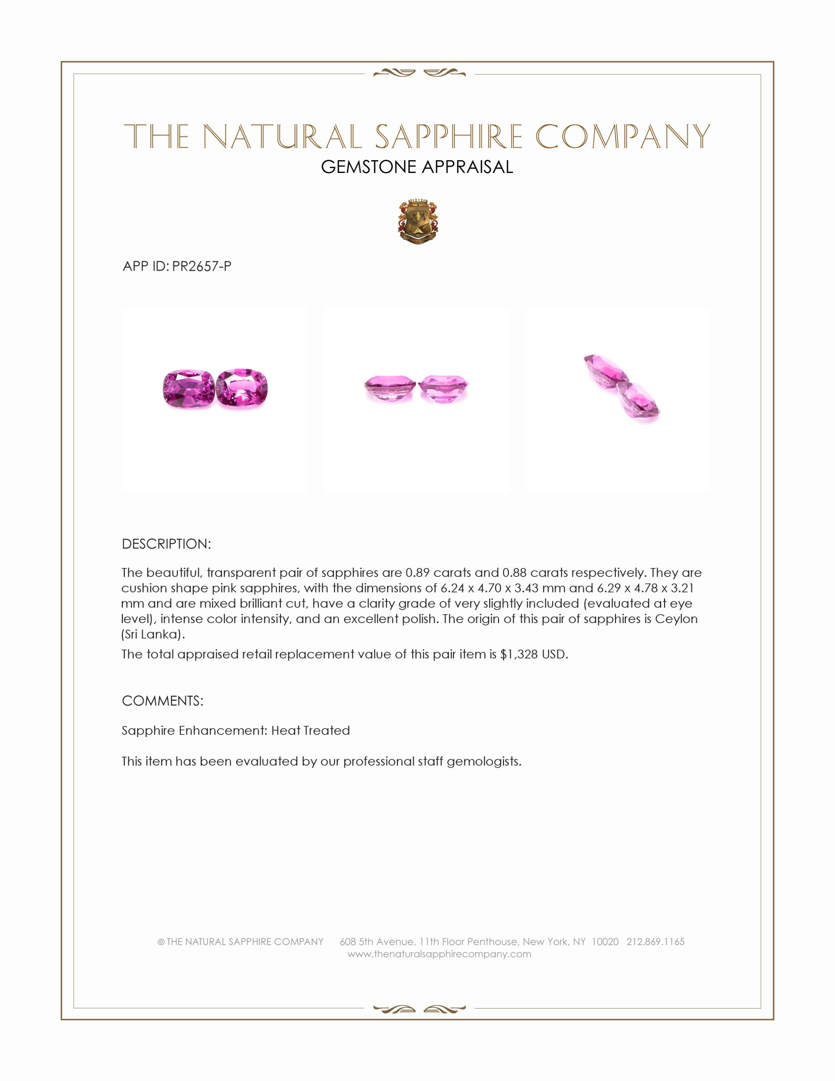 1.77 Ct.Tw. Pink Sapphire Pair from Ceylon (Sri Lanka)