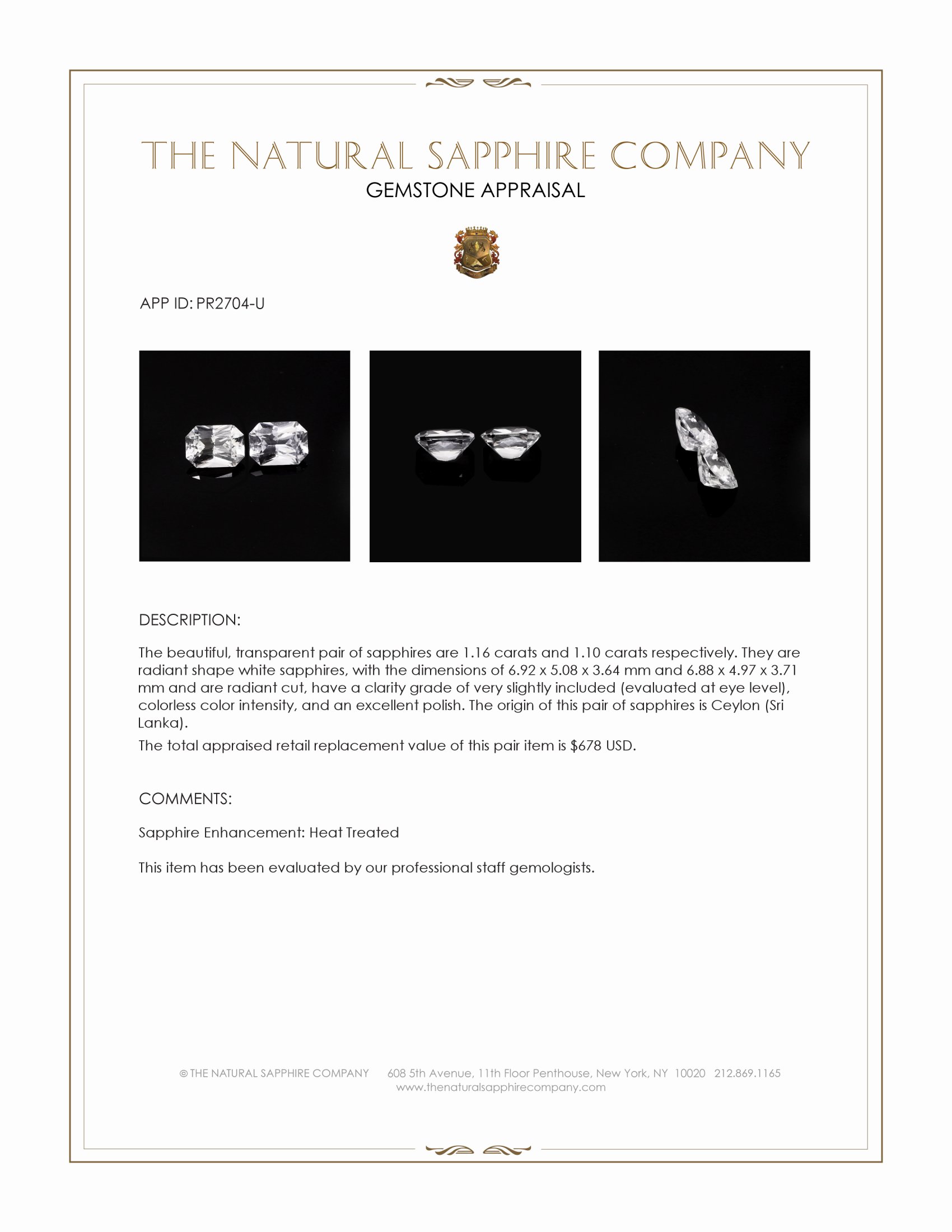 2.26 Ct.Tw. White Sapphire Pair from Ceylon (Sri Lanka)