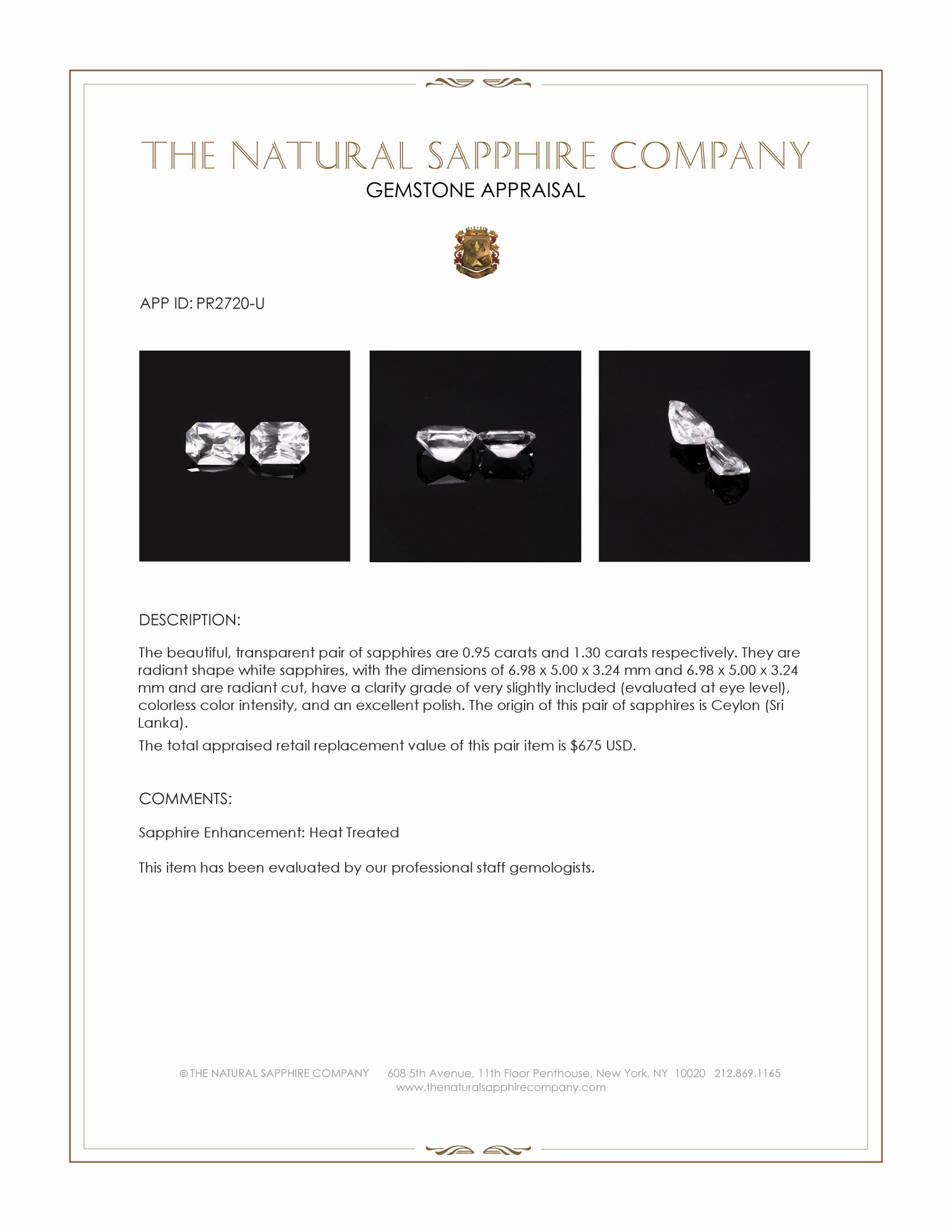 2.25 Ct.Tw. White Sapphire Pair from Ceylon (Sri Lanka)