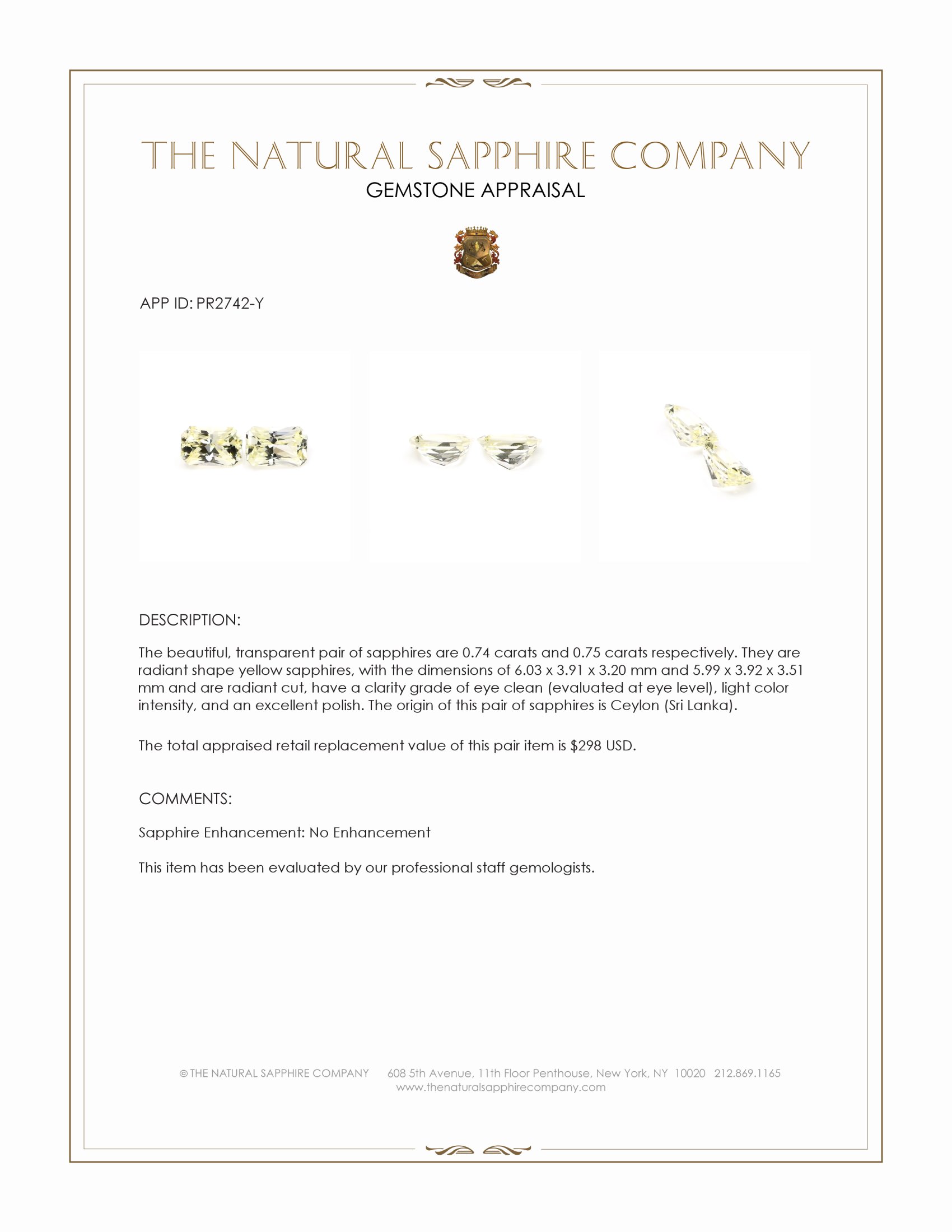 1.49 Ct.Tw. Yellow Sapphire Pair from Ceylon (Sri Lanka)