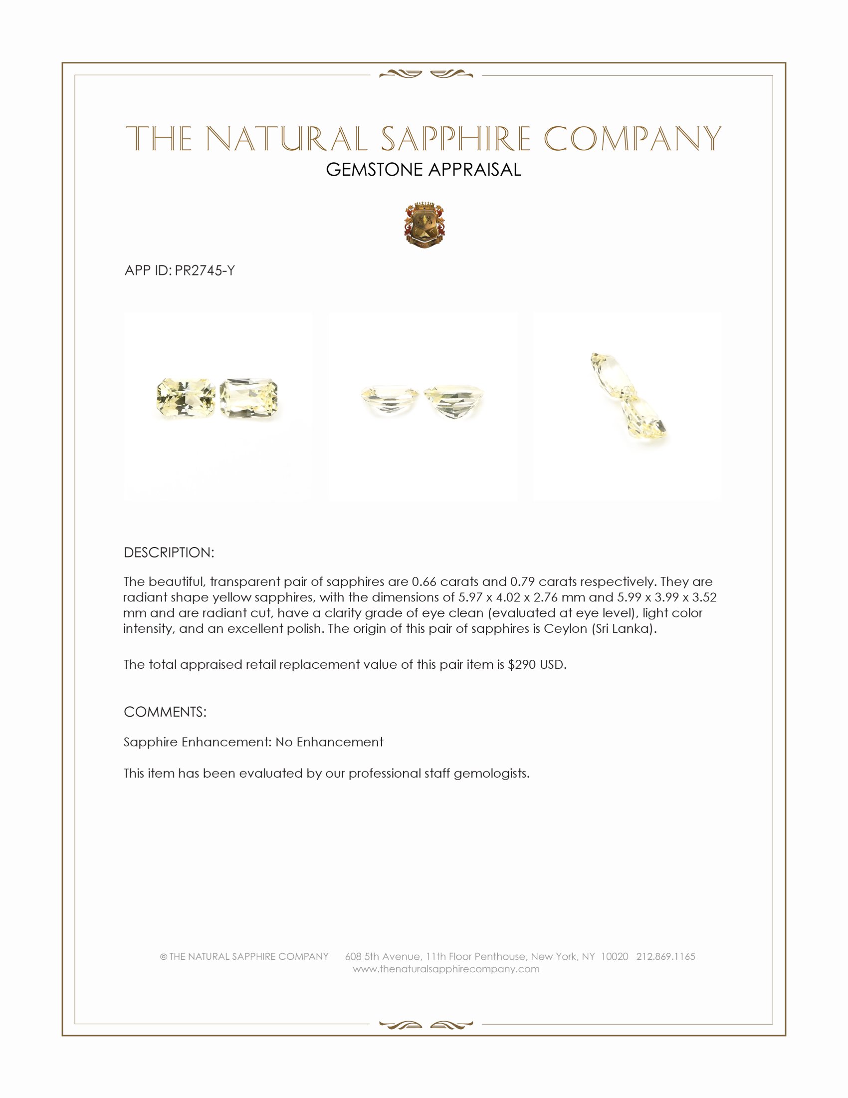 1.45 Ct.Tw. Yellow Sapphire Pair from Ceylon (Sri Lanka)