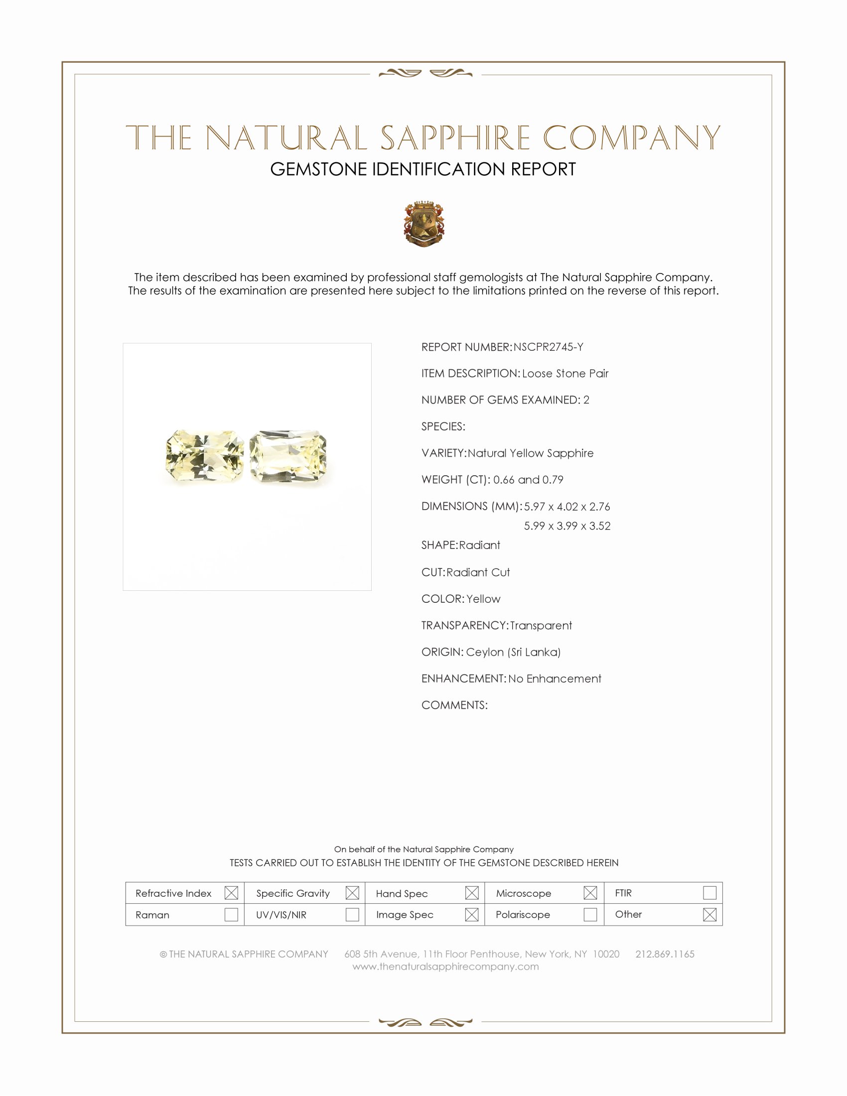 1.45 Ct.Tw. Yellow Sapphire Pair from Ceylon (Sri Lanka)