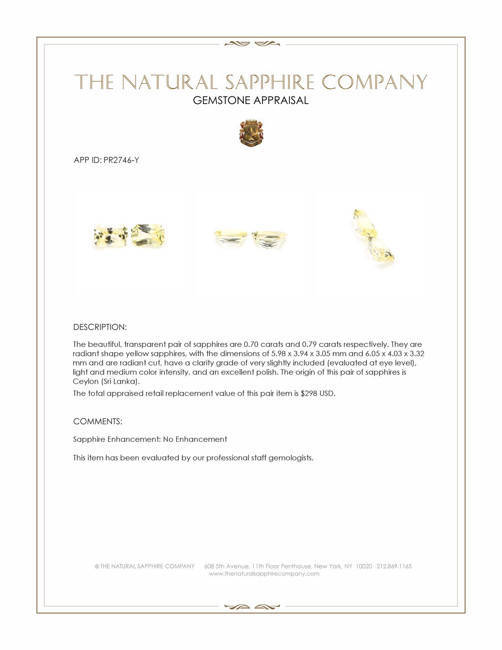 1.49 Ct.Tw. Yellow Sapphire Pair from Ceylon (Sri Lanka)