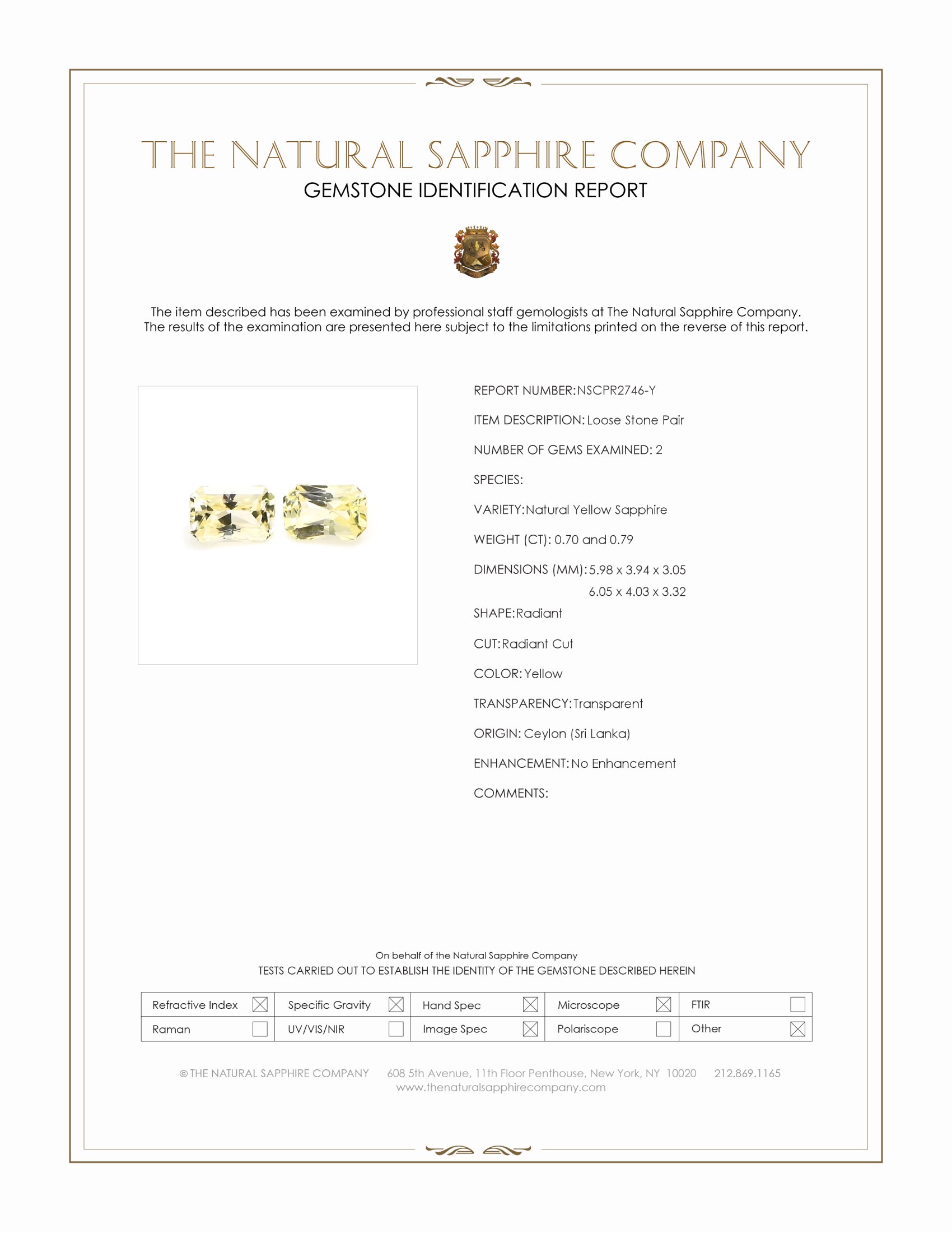 1.49 Ct.Tw. Yellow Sapphire Pair from Ceylon (Sri Lanka)