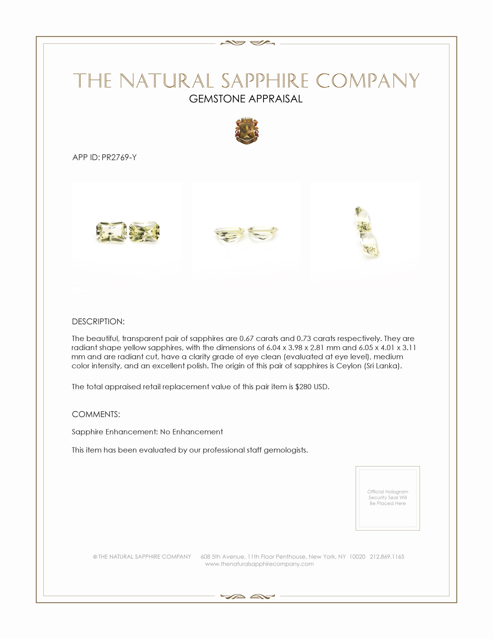 1.40 Ct.Tw. Yellow Sapphire Pair from Ceylon (Sri Lanka)